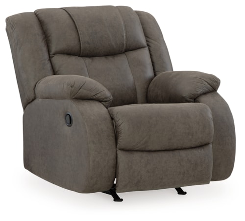 Contemporary Rocker Recliner with Pillow Armrests