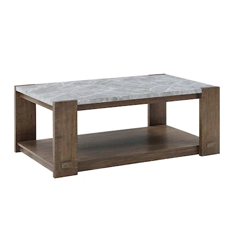 Libby Rustic Marble Top Coffee Table with Casters