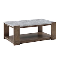 Libby Rustic Marble Top Coffee Table with Casters