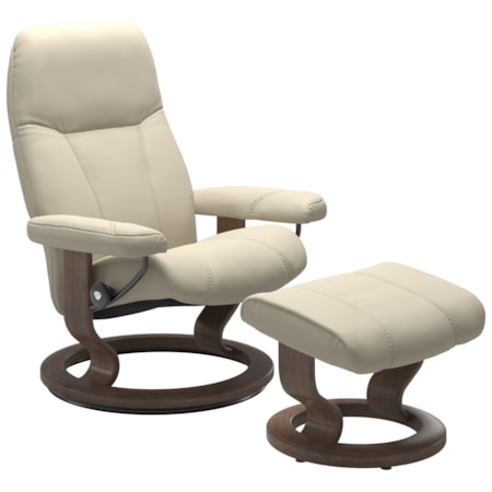 Small Chair & Ottoman with Classic Base
