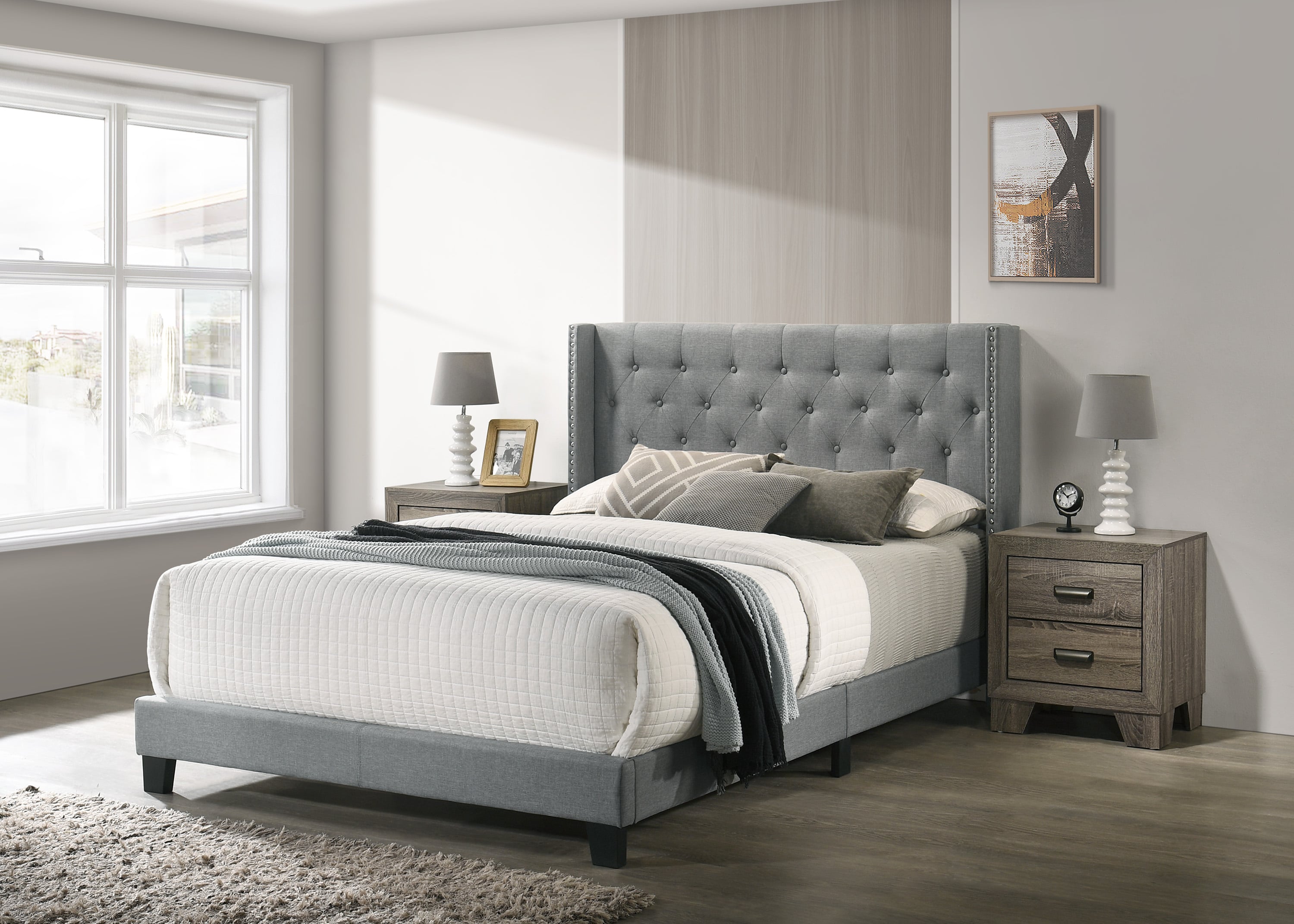 Upholstered standard on sale queen bed