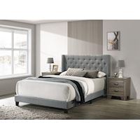 Contemporary Upholstered California King Platform Bed with Button-Tufting