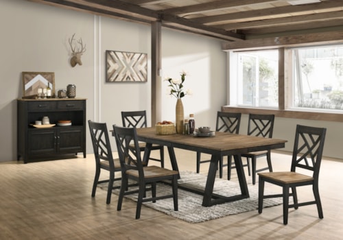 Transitional 8-Piece Dining Set with Sideboard