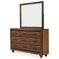 2-Piece Rustic 9-Drawer Dresser with Landscape Mirror