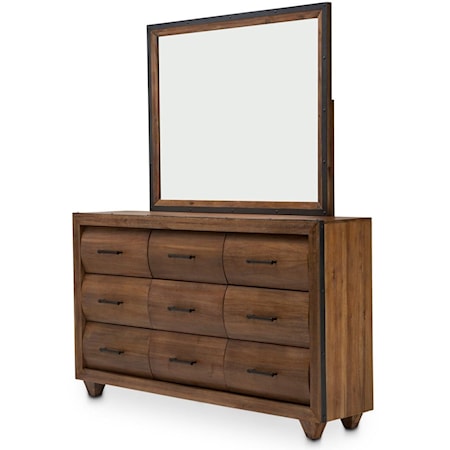2-Piece Rustic 9-Drawer Dresser with Landscape Mirror