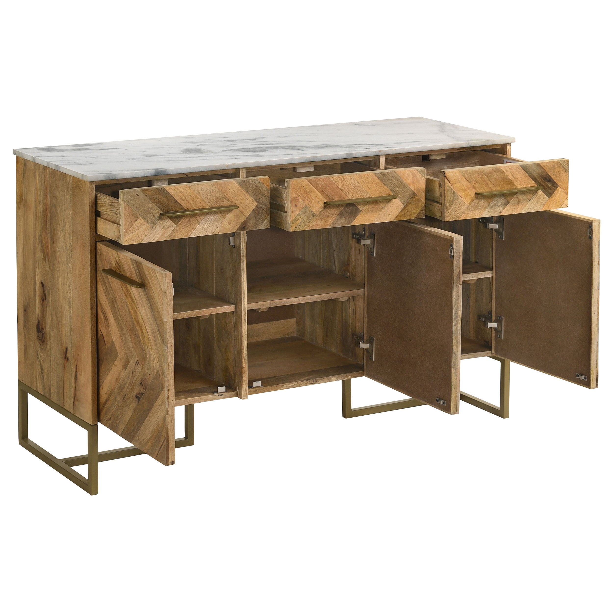 3-door Marble Top Herringbone Accent Cabinet