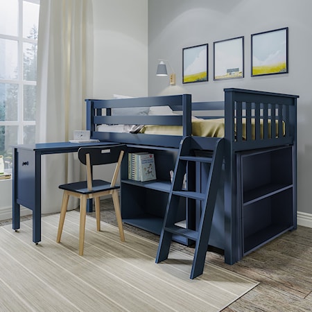 Twin Low Loft Bed Set w/Pull Desk in Blue