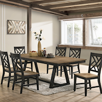 Transitional 7-Piece Trestle Dining Set with Lattice Back Side Chairs