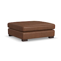 Casual Leather Rectangular Cocktail Ottoman with Block Legs
