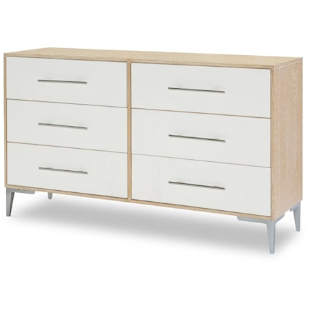 Contemporary 6-Drawer Dresser with Two-Tone Finish