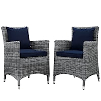 Summon Coastal Outdoor Patio Sunbrella® Dining Arm Chair - Gray/Navy - Set of 2