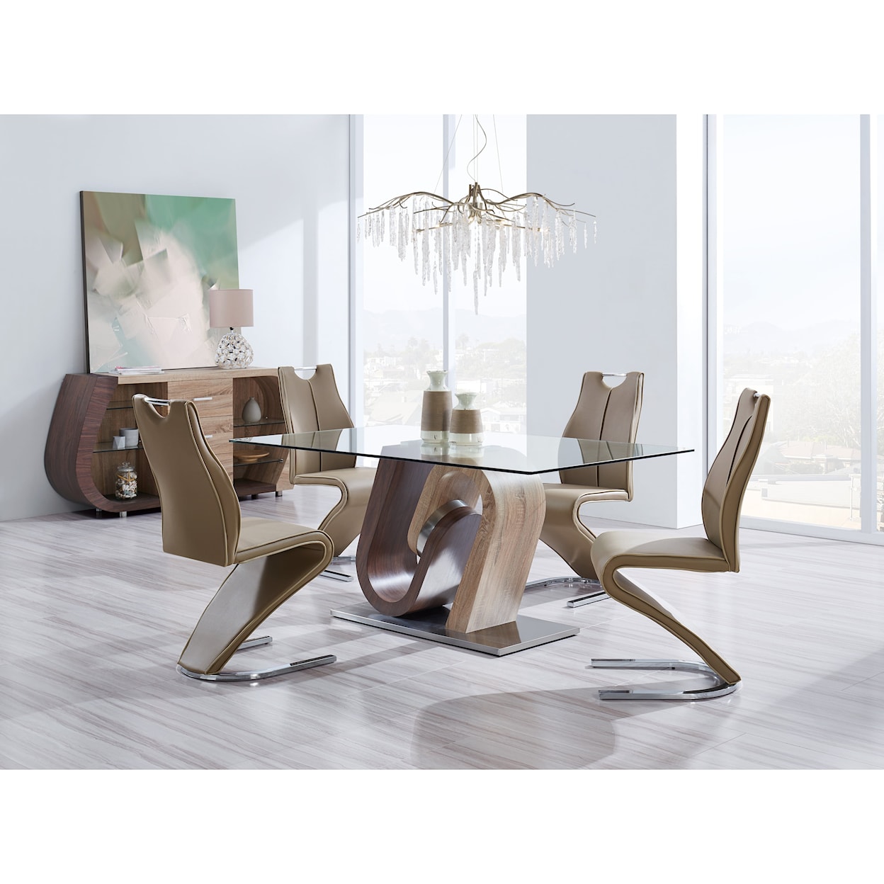 Global Furniture D4126NDT Dining Table Set with 4 Dining Chairs