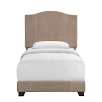 Transitional Stitched Camel Back Twin Upholstered Bed in Sandy Beige