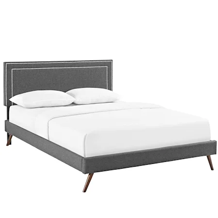Queen Fabric Platform Bed with Round Splayed Legs