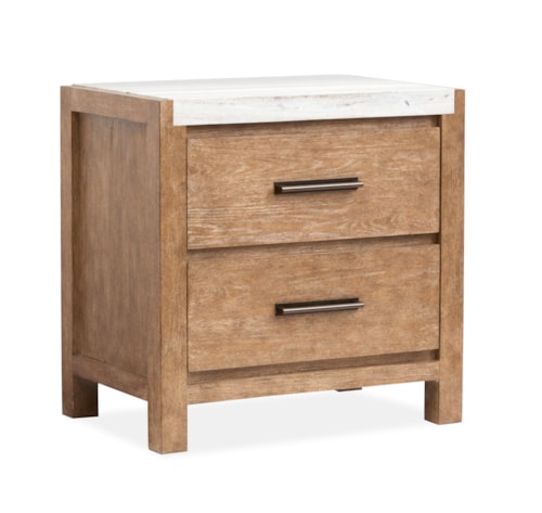 Rustic 2-Drawer Nightstand with USB Ports