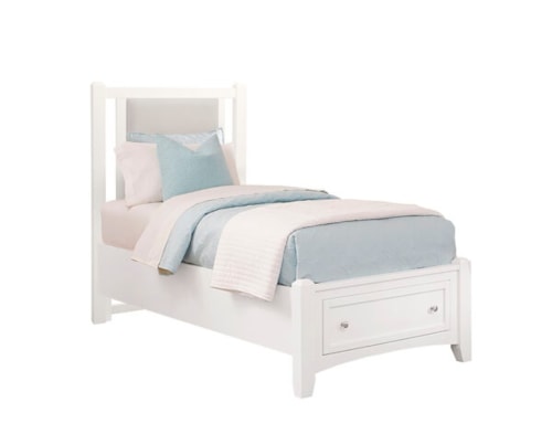Transitional Upholstered Twin Bed with Footboard Storage