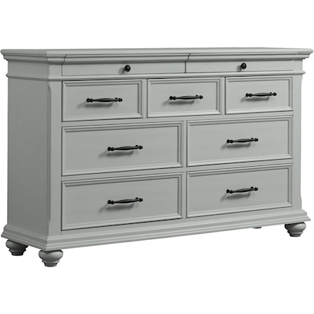 Transitional 9-Drawer Dresser with Casters
