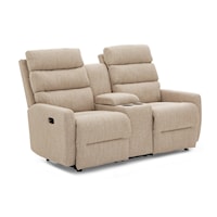 Contemporary Space Saver Power Reclining Console Loveseat with Power Tilt Headrest and USB Port