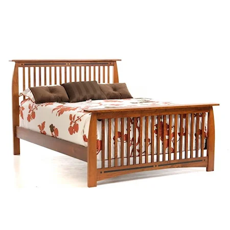 Transitional Queen Slat Bed in Cherry Finish