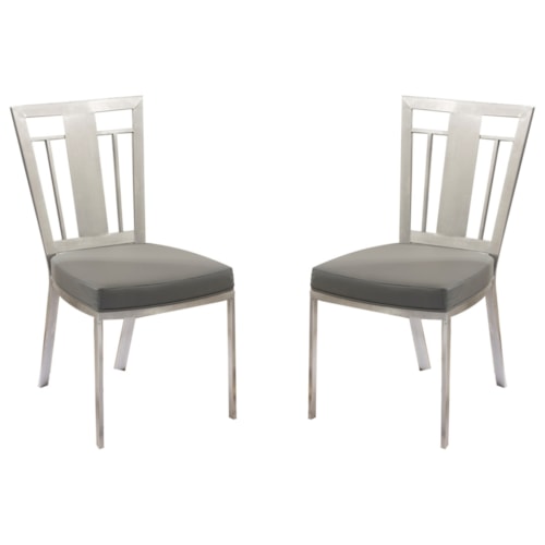Contemporary Dining Chairs In Gray and Stainless Steel - Set of 2