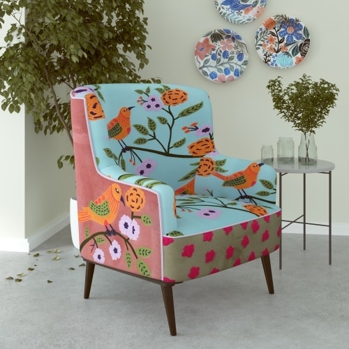 Bohemian Accent Chair with Multi-Print Pattern