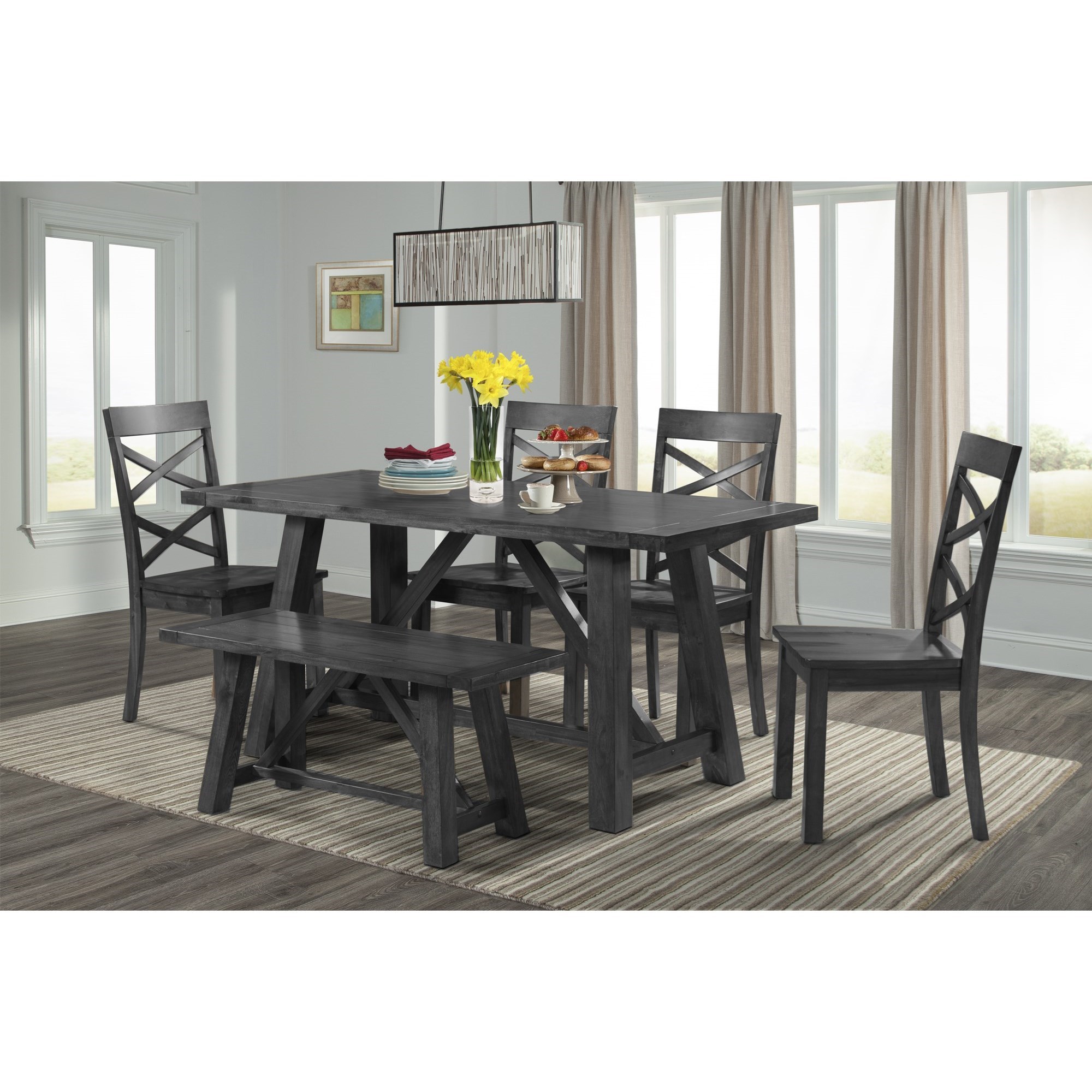 Elements International Renegade DRN1006DS Rustic Six Piece Dining Set Del Sol Furniture Table Chair Set with Bench