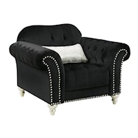 Black Fabric Chair with Tufting and Nailhead Trim