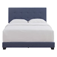 Transitional Biscuit Tufted King Bed in Heathered Denim Blue
