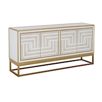 Glam Four Door Credenza with Open Iron Base