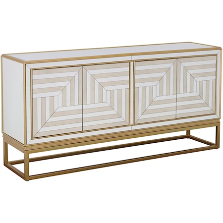 Glam Four Door Credenza with Open Iron Base