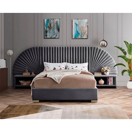 3-Piece Grey Velvet King Bedroom Set