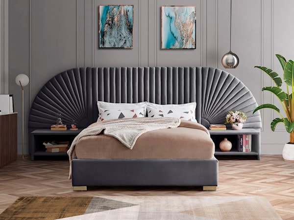 3-Piece Grey Velvet King Bedroom Set