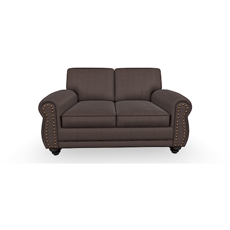 Casual Leather Loveseat with Nailhead Trim