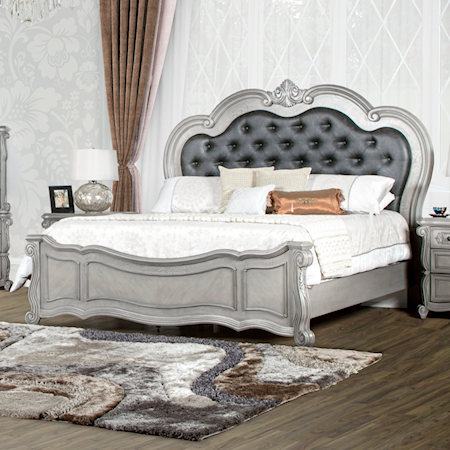Traditional California King Panel Bed with Tufted Headboard