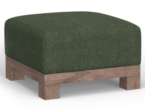 Contemporary Upholstered Square Ottoman with Exposed Wooden Base