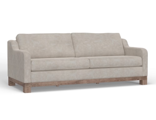 Contemporary 2-Cushion Sofa with Exposed Wooden Base