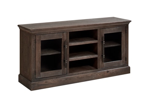 Traditional 66" Console Table with Glass Doors and Open Shelving