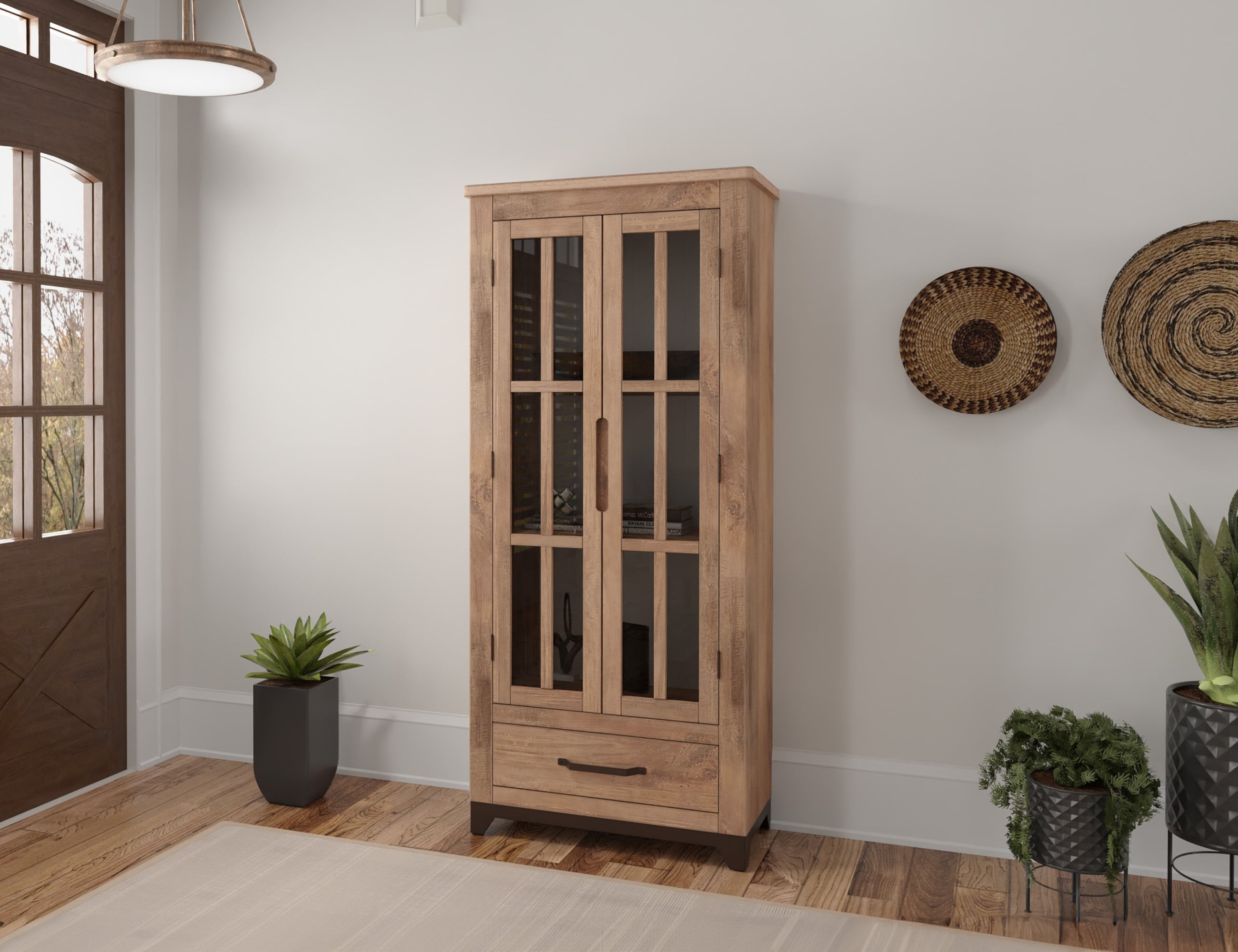 International Furniture Direct Natural Parota Display Cabinet