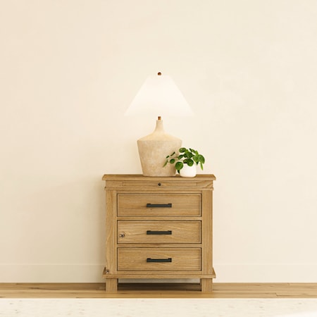Transitional 3-Drawer Nightstand with Pull-out Shelf