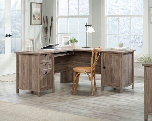 Cottage L-Shaped Desk with File Drawer & Drop-Front Keyboard/Mousepad