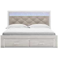 King Storage Bed with Upholstered Headboard