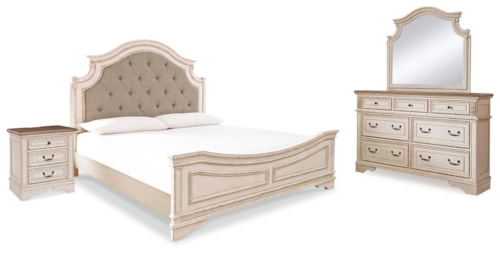 California King Panel Bed, Dresser, Mirror And Nightstand