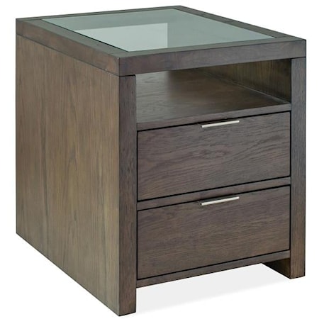 Contemporary 2-Drawer Rectangular End Table with Glass Table Top
