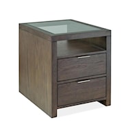 Contemporary 2-Drawer Rectangular End Table with Glass Table Top