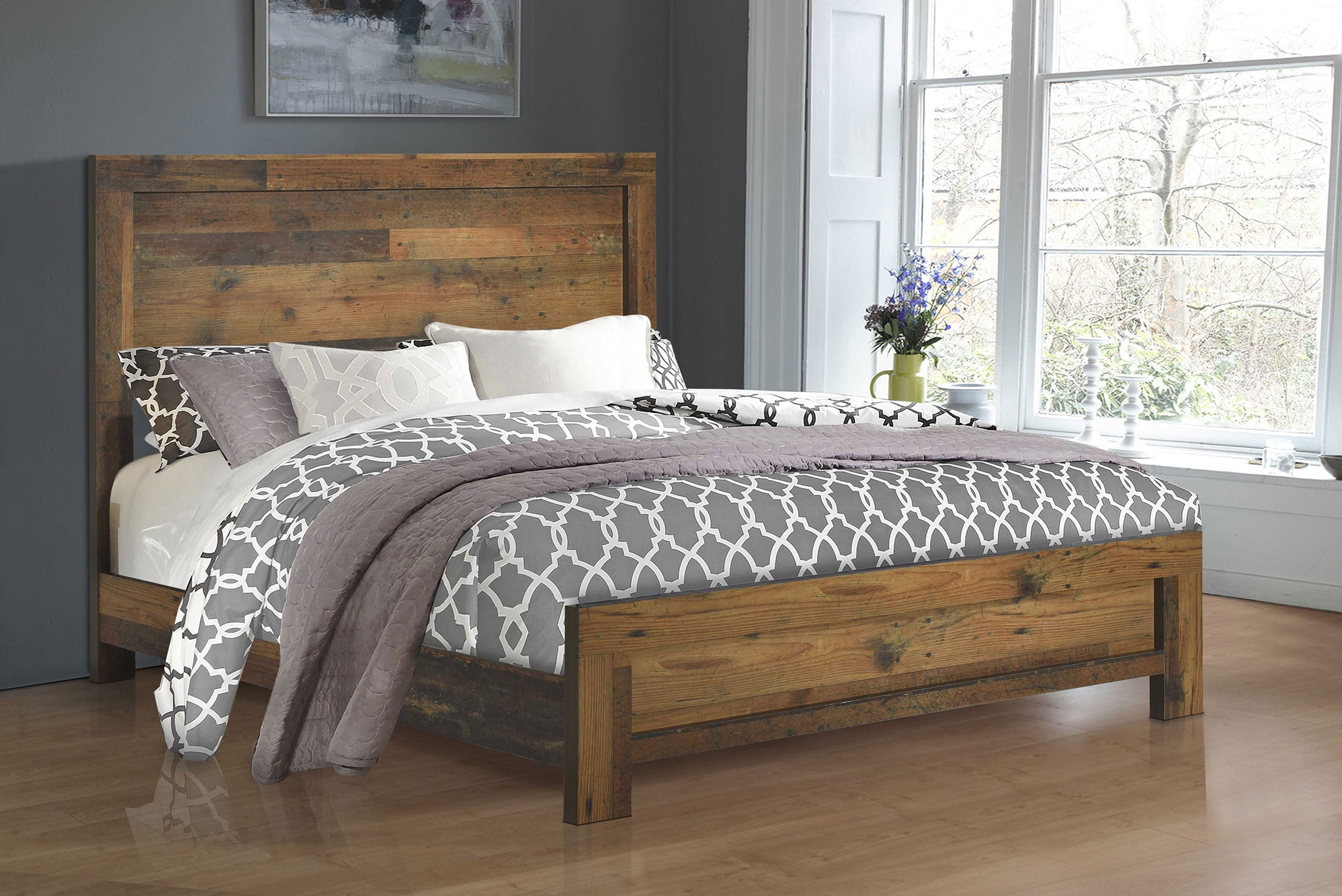 Sidney Wood King Panel Bed Pine