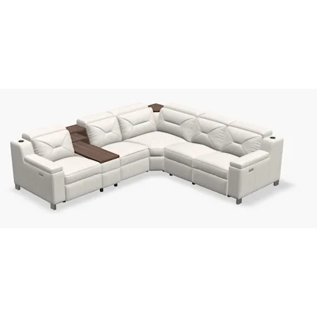 5-Seat Chaise Sectional with Storage Console and Two Double Power Recliners