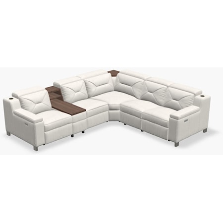 5-Seat Chaise Sectional with Storage Console and Two Double Power Recliners