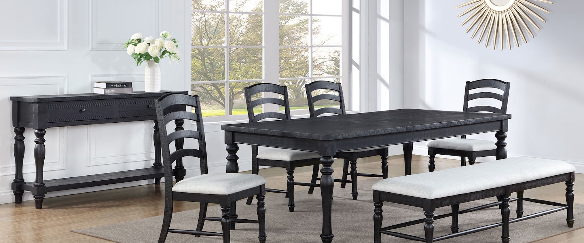 Farmhouse 7-Piece Dining Set with Bench and Side Chairs