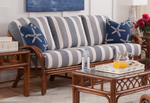 Coastal Rattan Sofa with English Arms