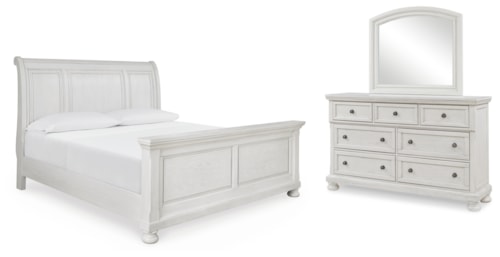 King Sleigh Bed, Dresser And Mirror